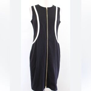 Calvin Klein Women Black White Full Front Zip Dress Office Preppy Workwear SZ 4